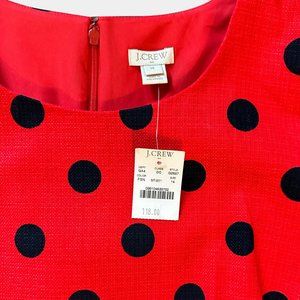 NEW J. Crew Red Dress with Navy Polka Dots